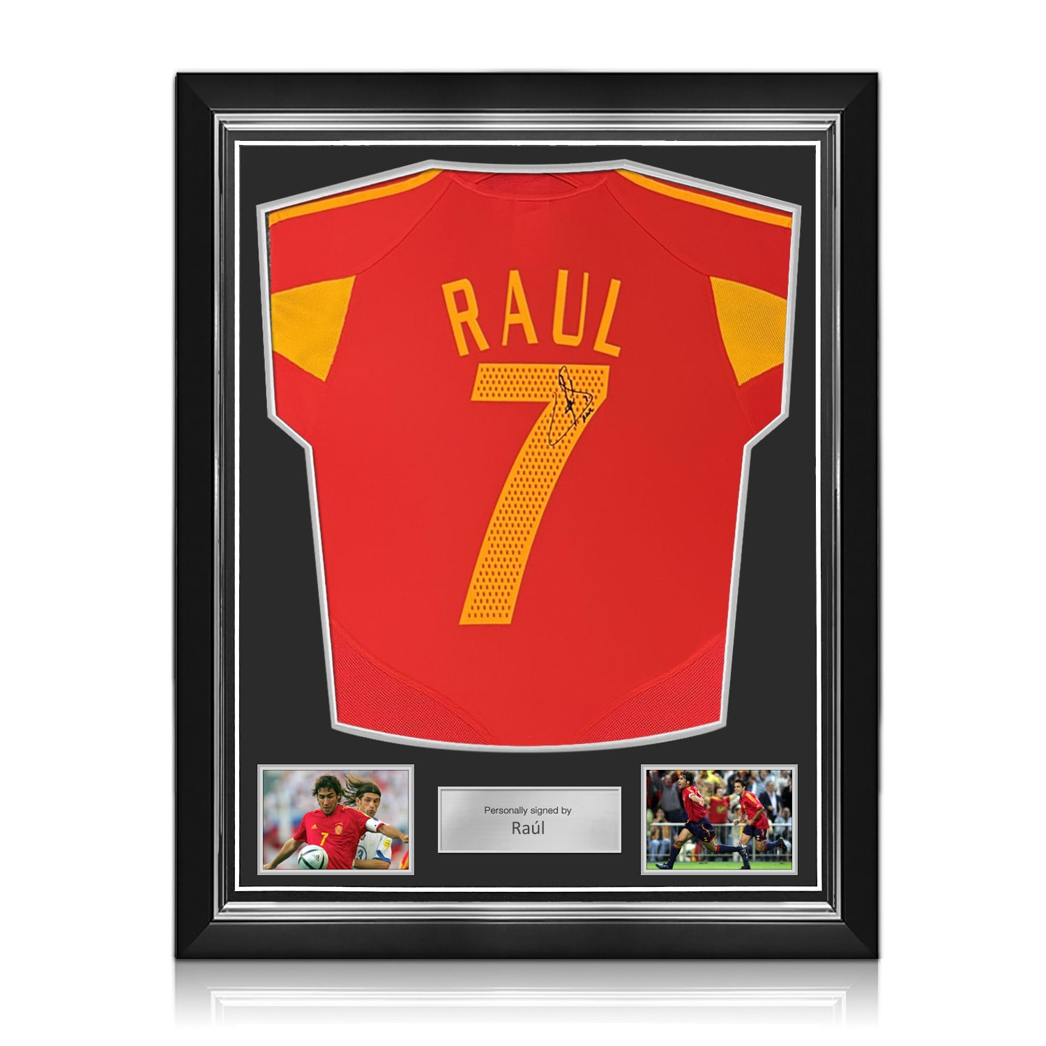 Raul Signed Original Spain 2004-06 Home Football Shirt. Superior Frame