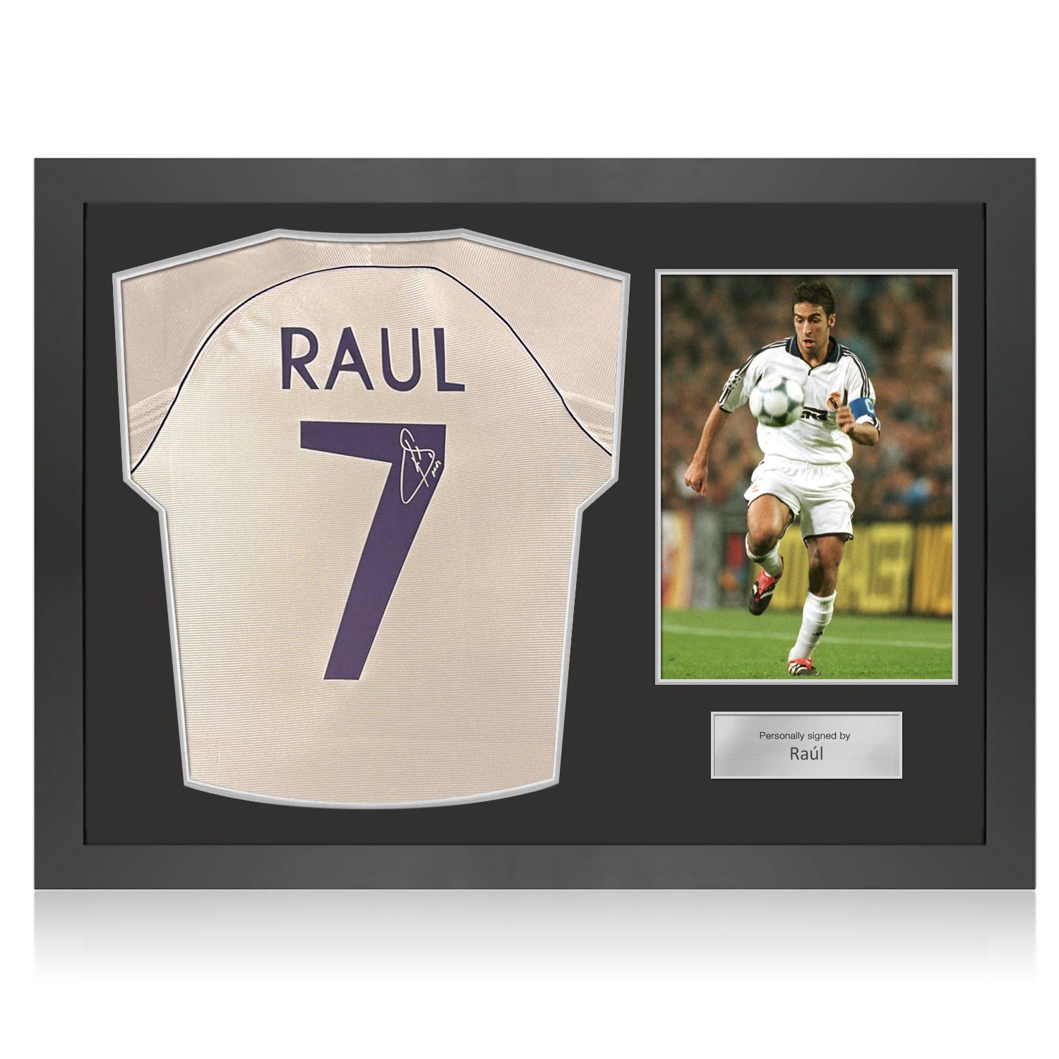 Raul Signed Real Madrid 1999-2000 Home Football Shirt. Icon Frame