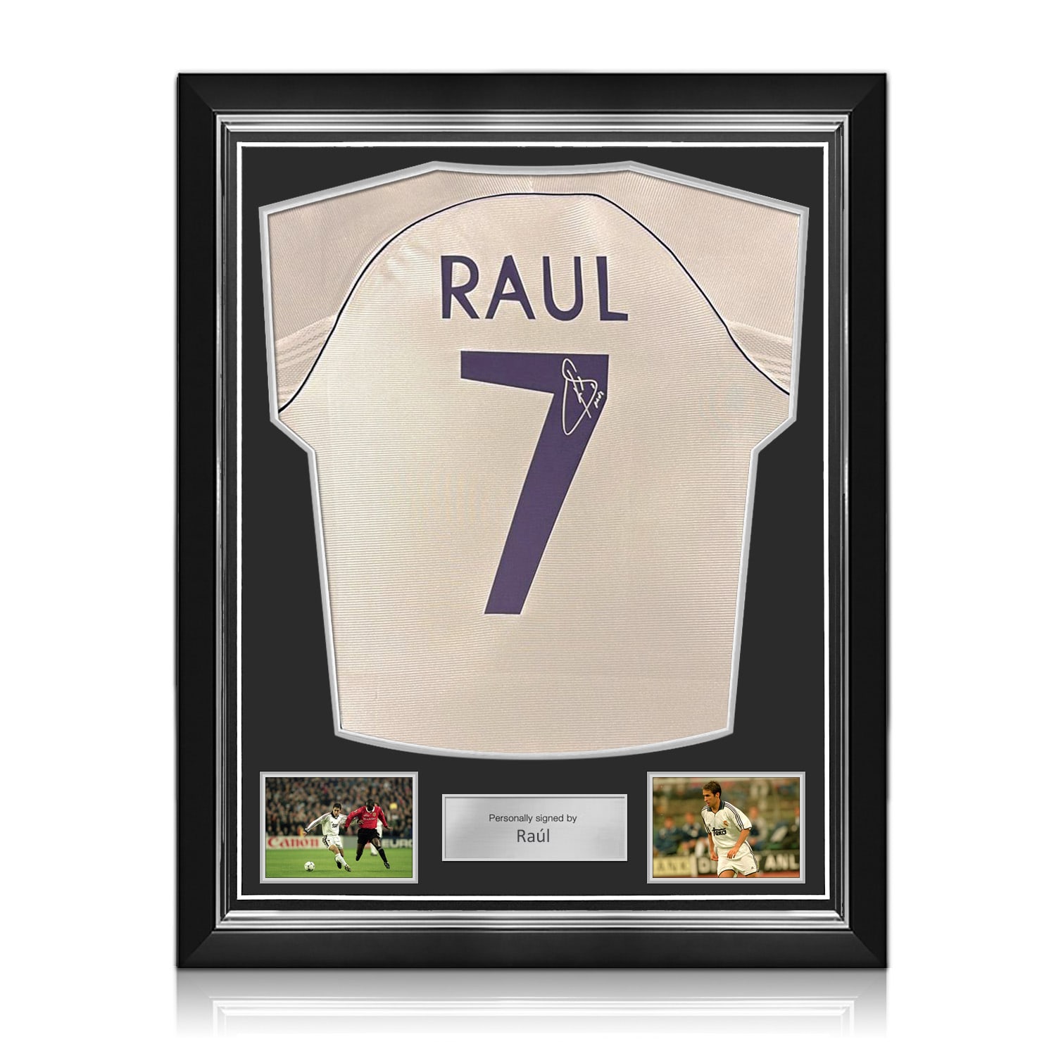 Raul Signed Real Madrid 1999-2000 Home Football Shirt. Superior Frame