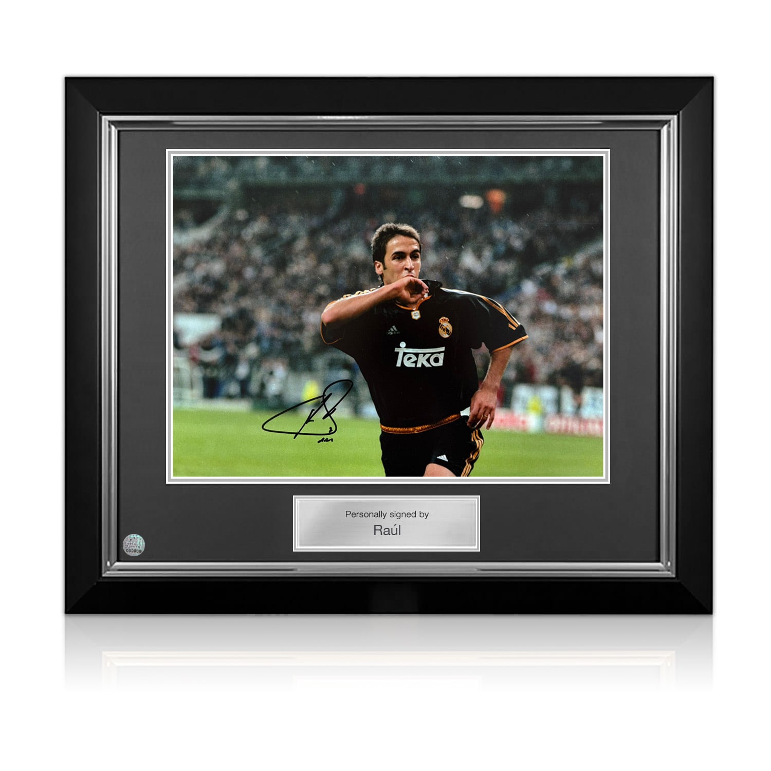 Raul Signed Real Madrid Football Photo. Deluxe Frame