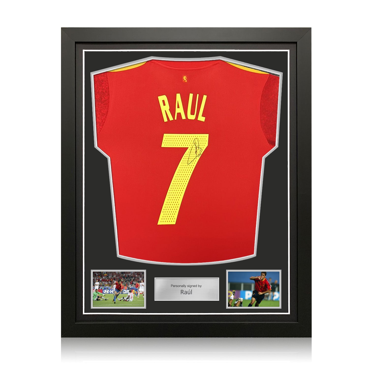 Raul Signed Spain 2020 Home Football Shirt. Standard Frame