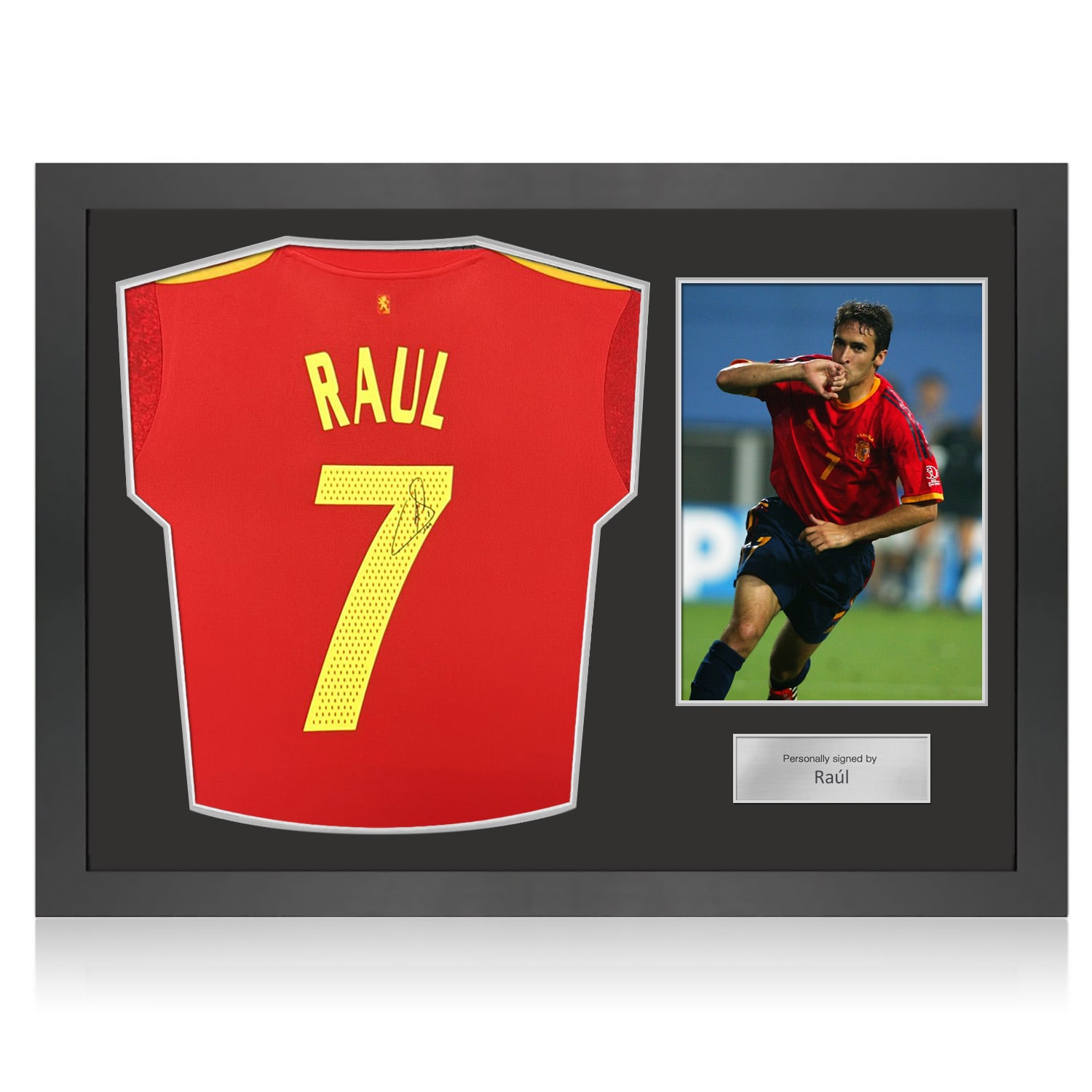 Raul Signed Spain 2020 Home Football Shirt. Icon Frame