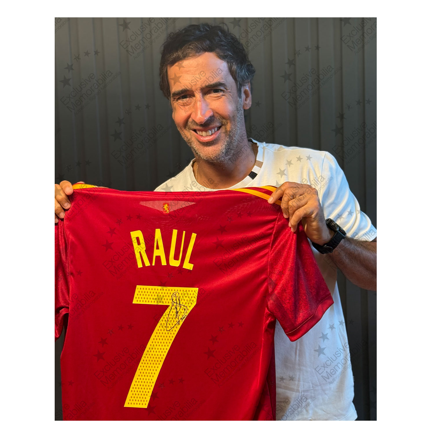 Raul Signed Spain 2020 Home Football Shirt. Superior Frame