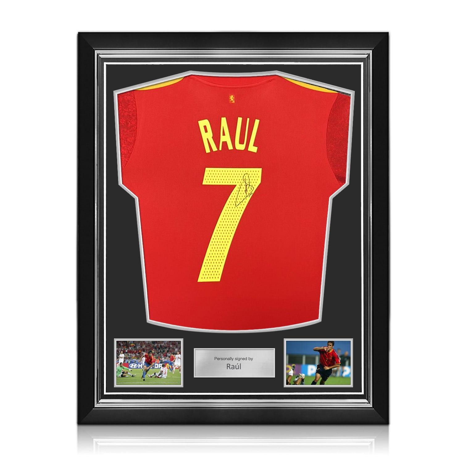 Raul Signed Spain 2020 Home Football Shirt. Superior Frame