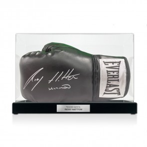 Ricky Hatton Signed Black Boxing Glove. Display Case With Plaque