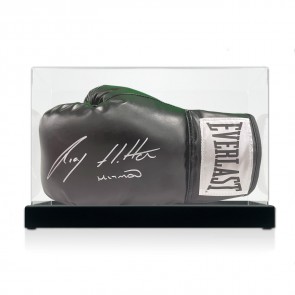 Ricky Hatton Signed Black Boxing Glove. Display Case
