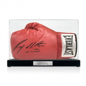 Ricky Hatton Signed Red Boxing Glove. Display Case With Plaque