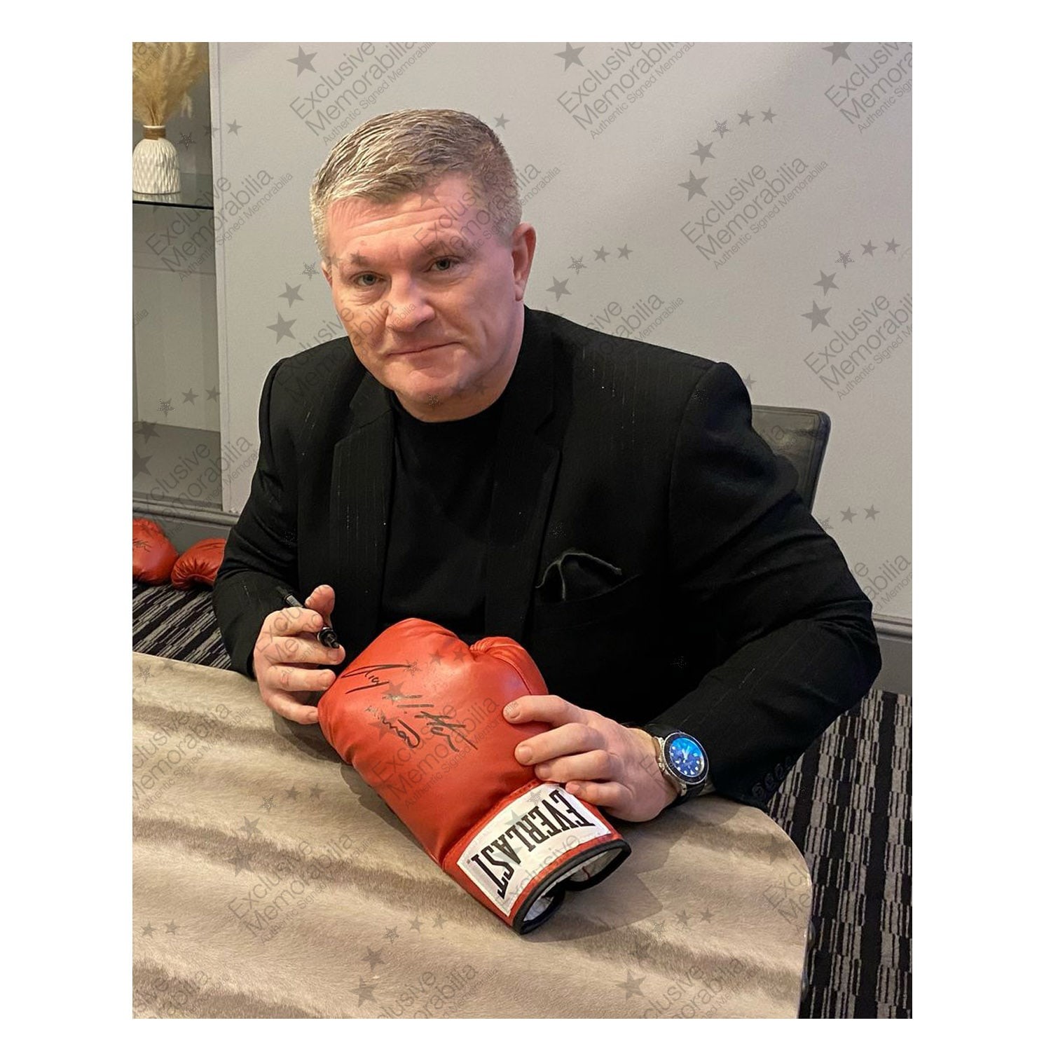 Ricky Hatton Signed Red Boxing Glove. Display Case With Plaque