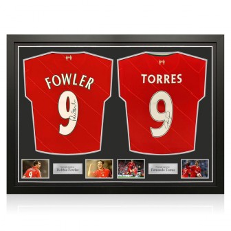 Robbie Fowler And Fernando Torres Signed Liverpool 2021-22 Football Shirts. Dual Frame
