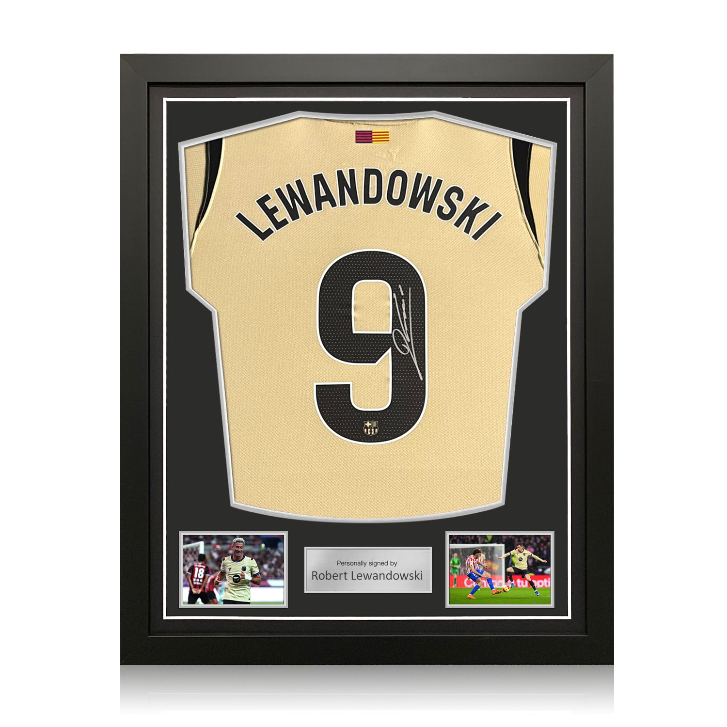 Robert Lewandowski Signed Barcelona 2025-26 Away Football Shirt. Standard Frame