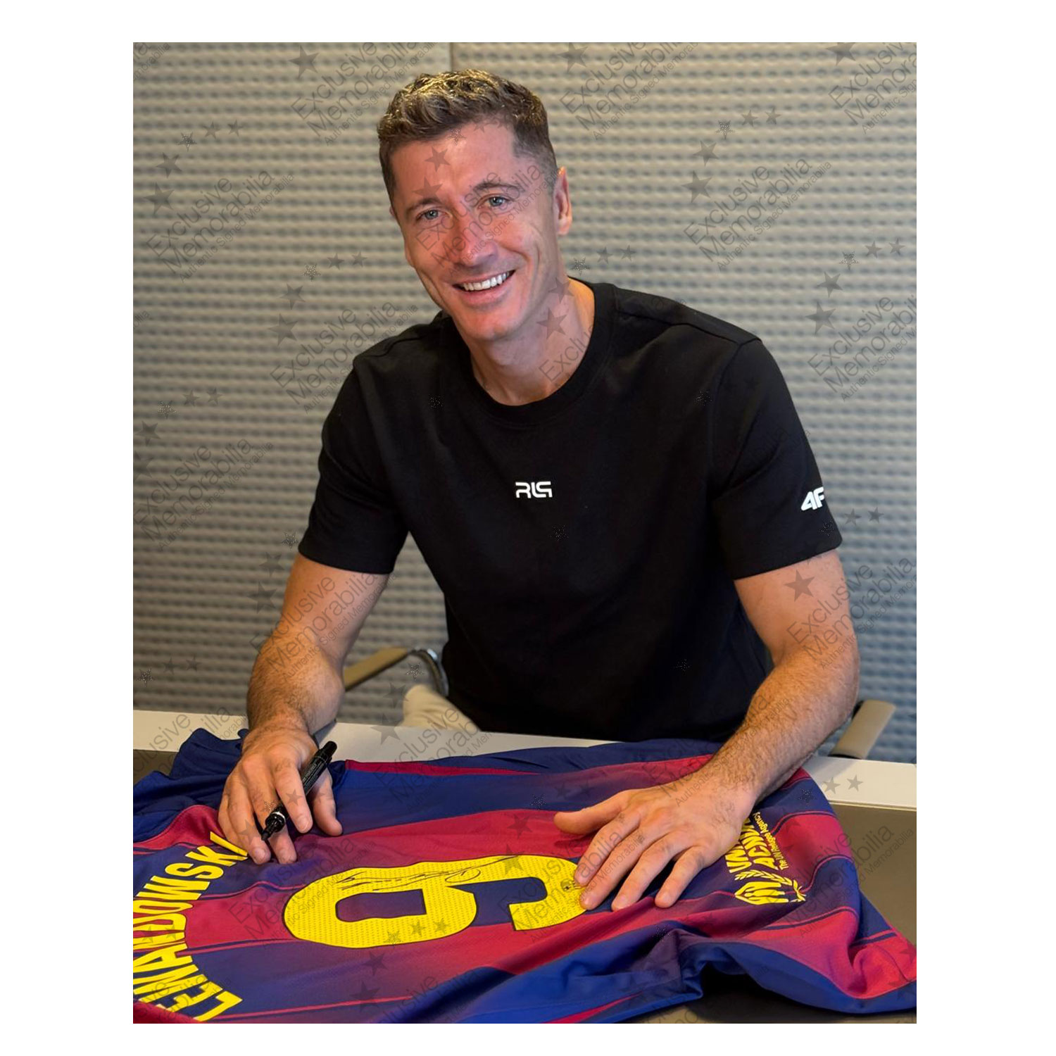 Lamine Yamal & Robert Lewandowski Signed Barcelona Football Shirts. Dual Frame