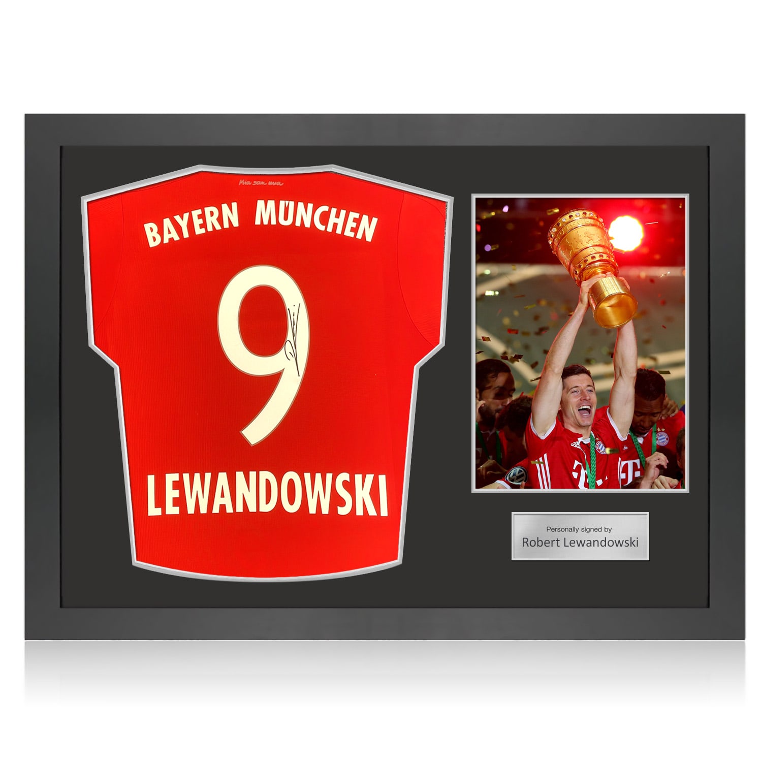 Robert Lewandowski Signed Bayern Munich 2015-16 Home Football Shirt. Icon Frame
