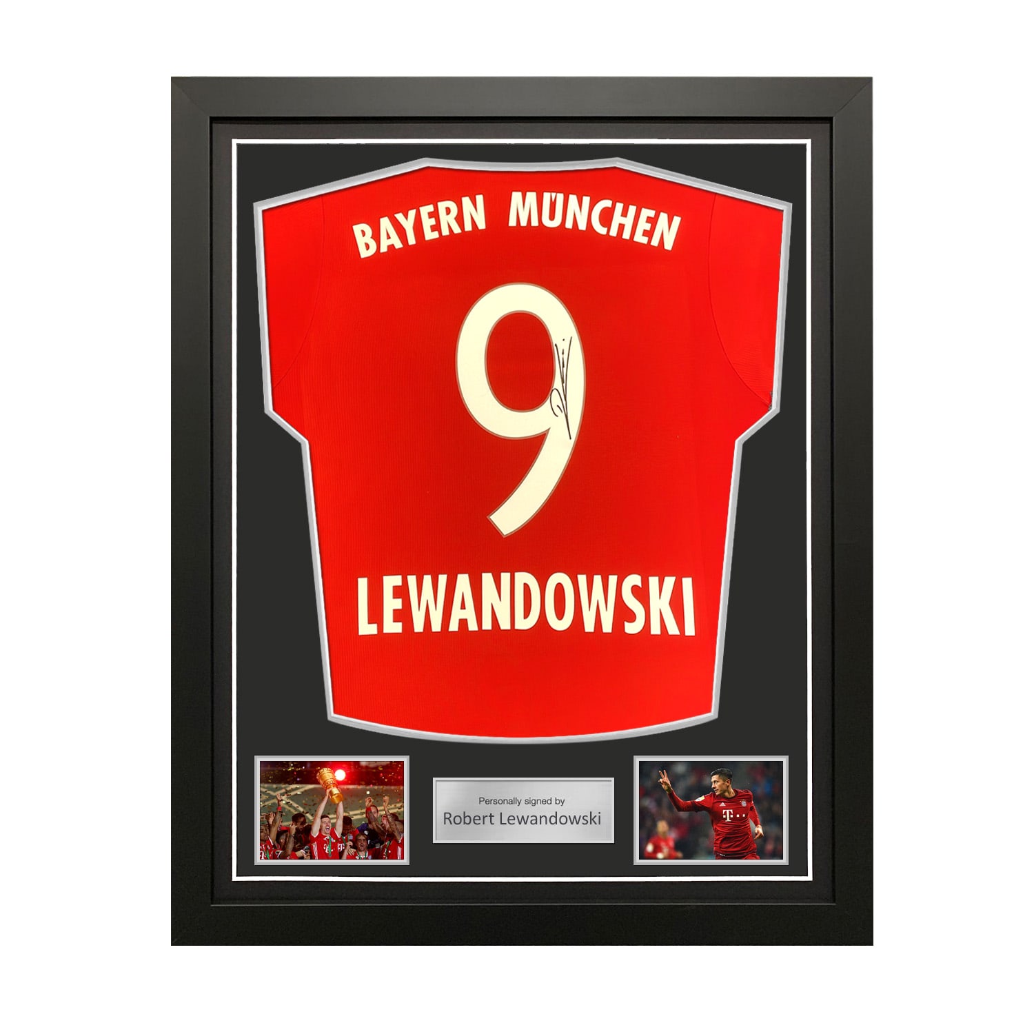 Robert Lewandowski Signed Bayern Munich 2015-16 Home Football Shirt. Standard Frame