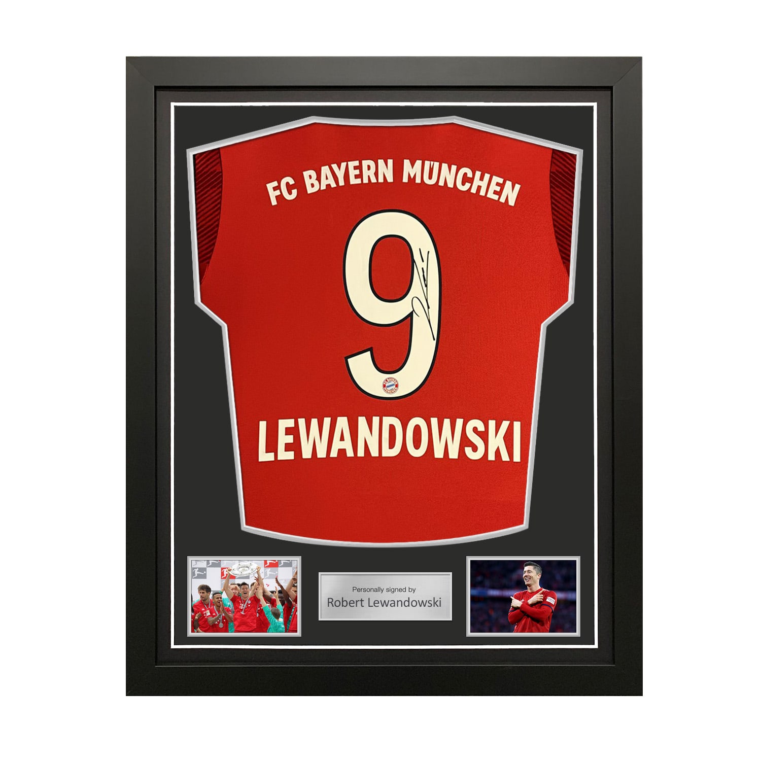 Robert Lewandowski Signed Original Bayern Munich 2018-19 Home Football Shirt. Standard Frame