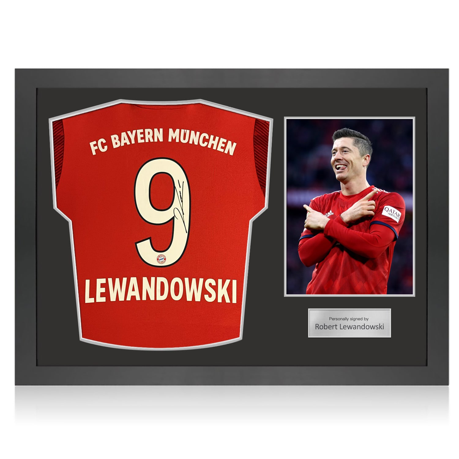 Robert Lewandowski Signed Original Bayern Munich 2018-19 Home Football Shirt. Icon Frame
