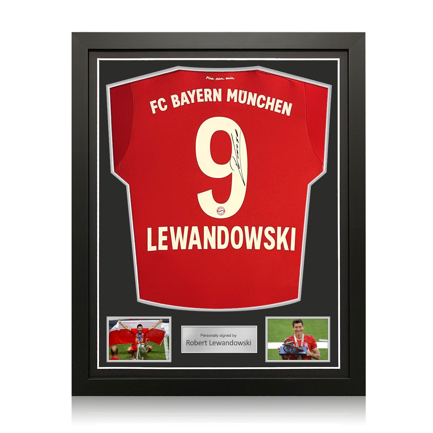 Robert Lewandowski Signed Original Bayern Munich 2019-20 Home Football Shirt. Standard Frame