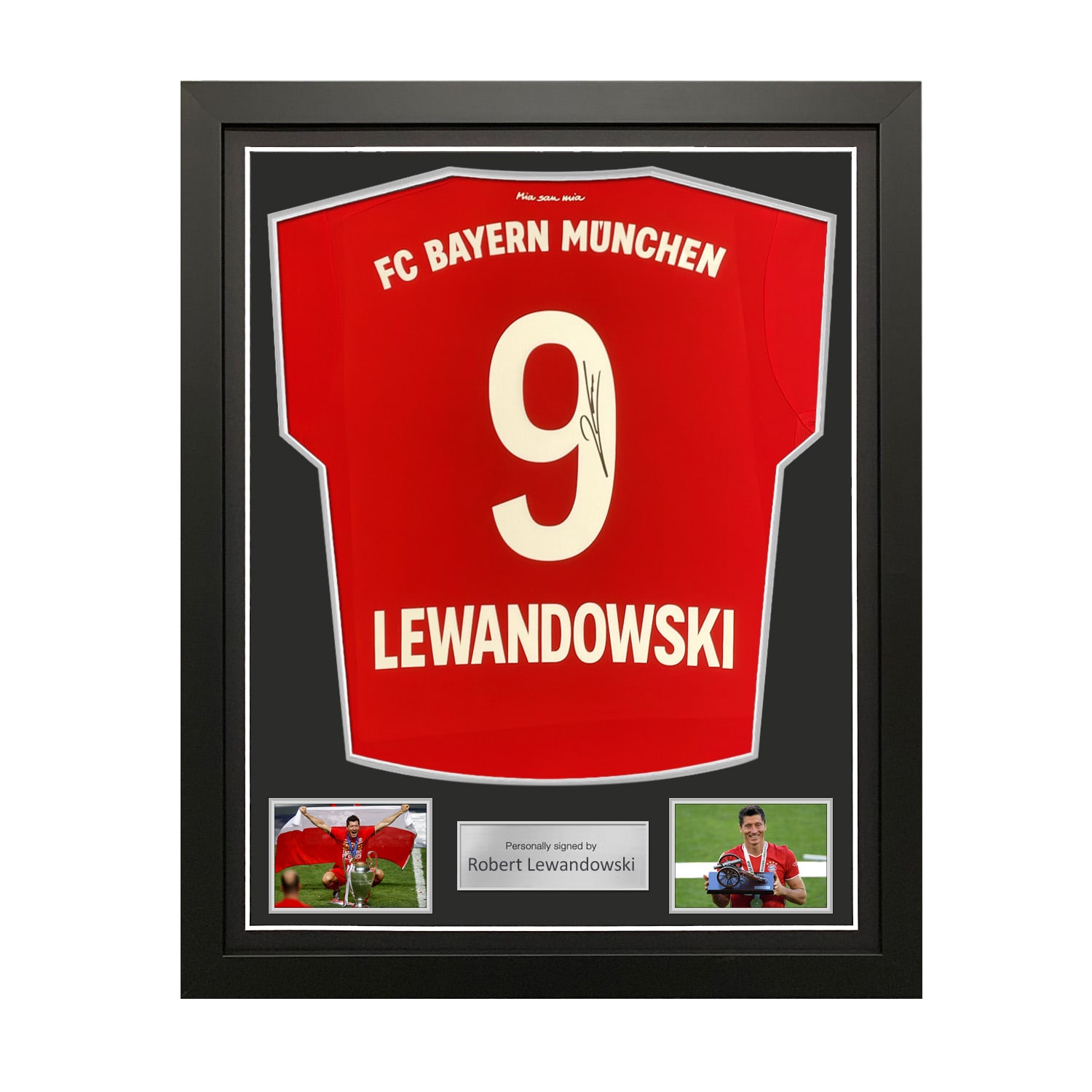 Robert Lewandowski Signed Bayern Munich 2019-20 Home Football Shirt. Standard Frame