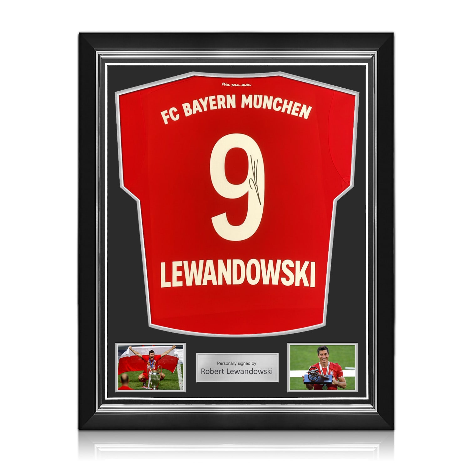 Robert Lewandowski Signed Bayern Munich 2019-20 Home Football Shirt. Superior Frame