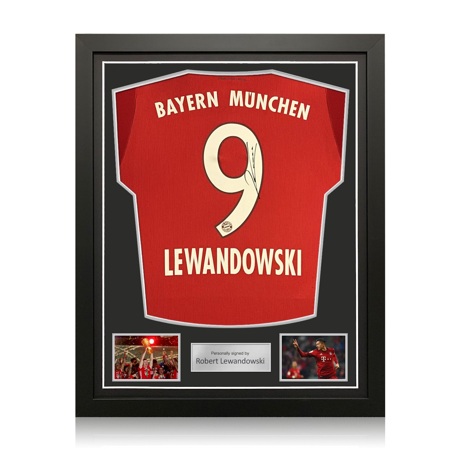 Robert Lewandowski Signed Original Bayern Munich 2015-16 Home Football Shirt. Standard Frame