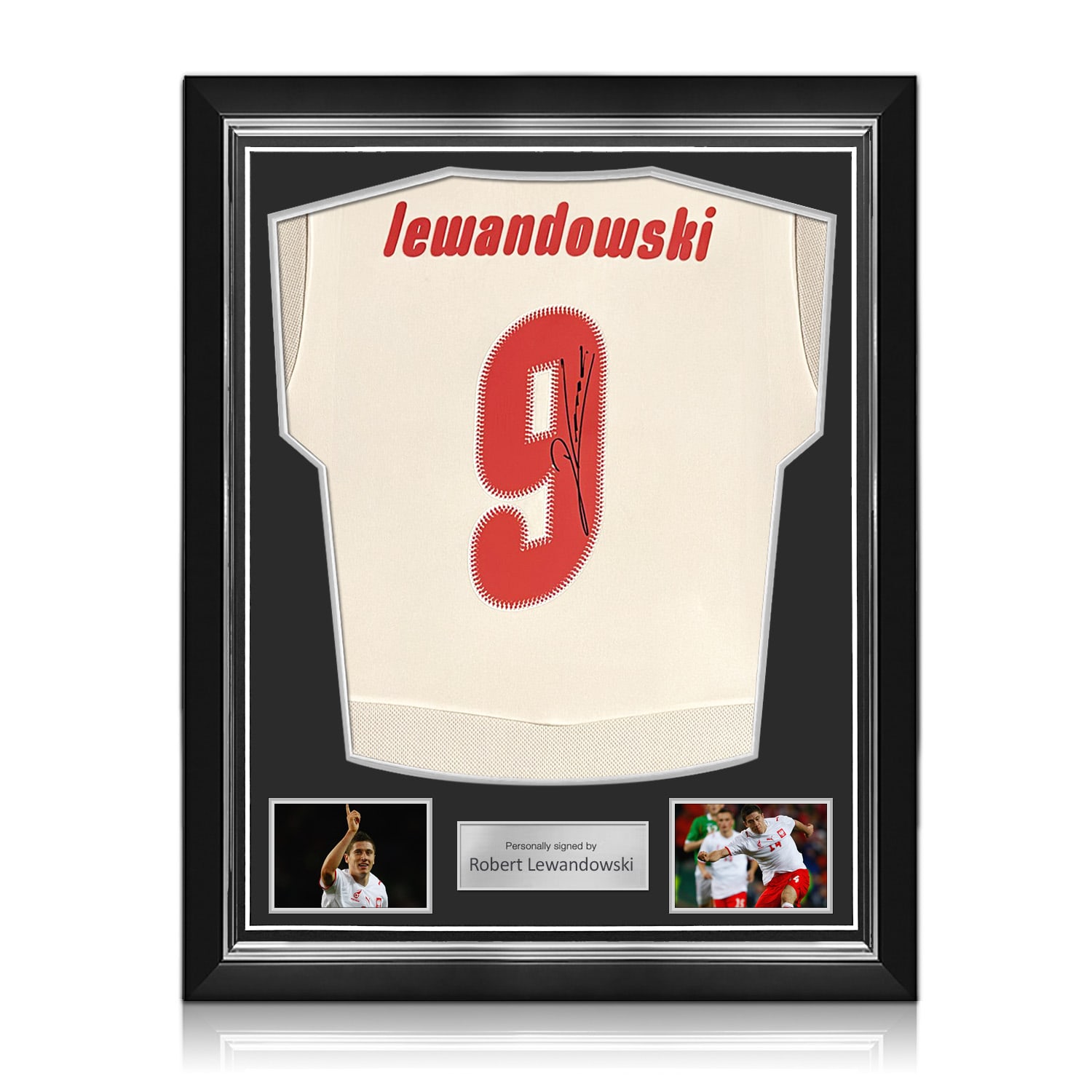 Robert Lewandowski Signed Original Poland 2008 Football Shirt (Fan Style). Superior Frame