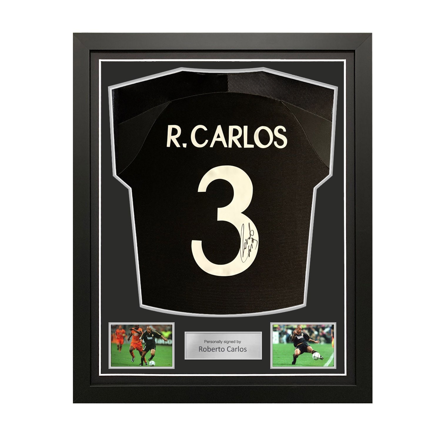 Roberto Carlos Signed Real Madrid 1999-00 Away Football Shirt. Standard Frame