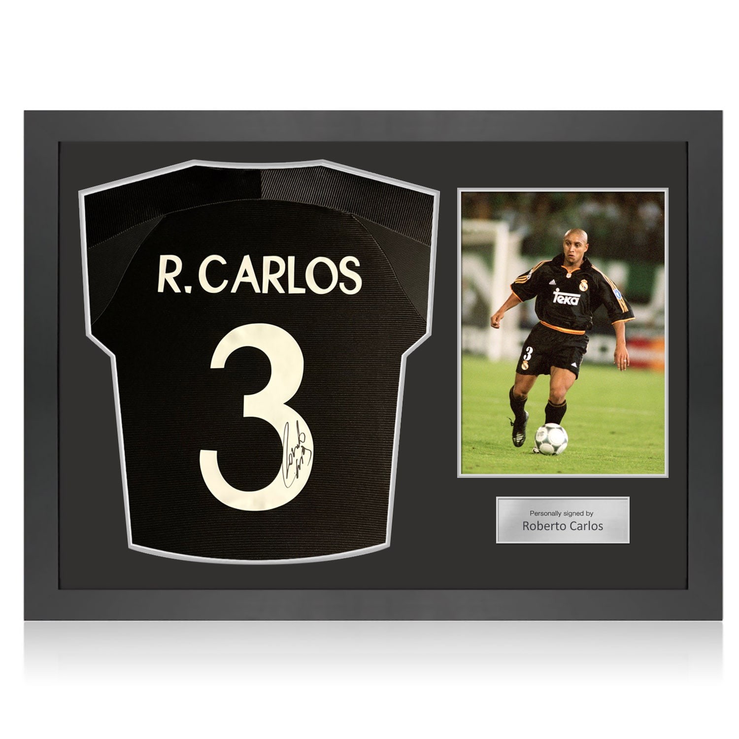 Roberto Carlos Signed Real Madrid 1999-00 Away Football Shirt. Icon Frame
