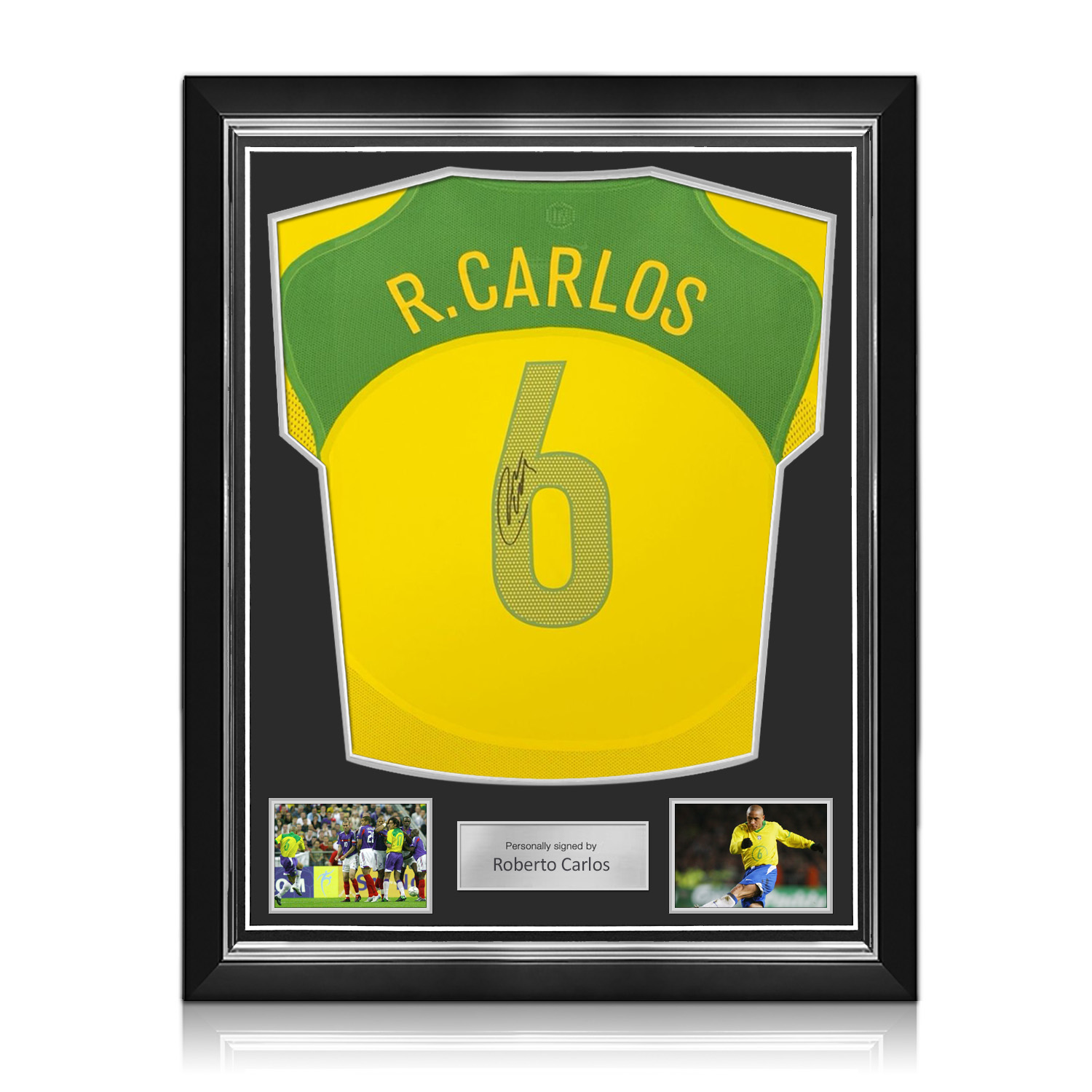 Roberto Carlos Signed Brazil 2004-06 Home Football Shirt. Superior Frame