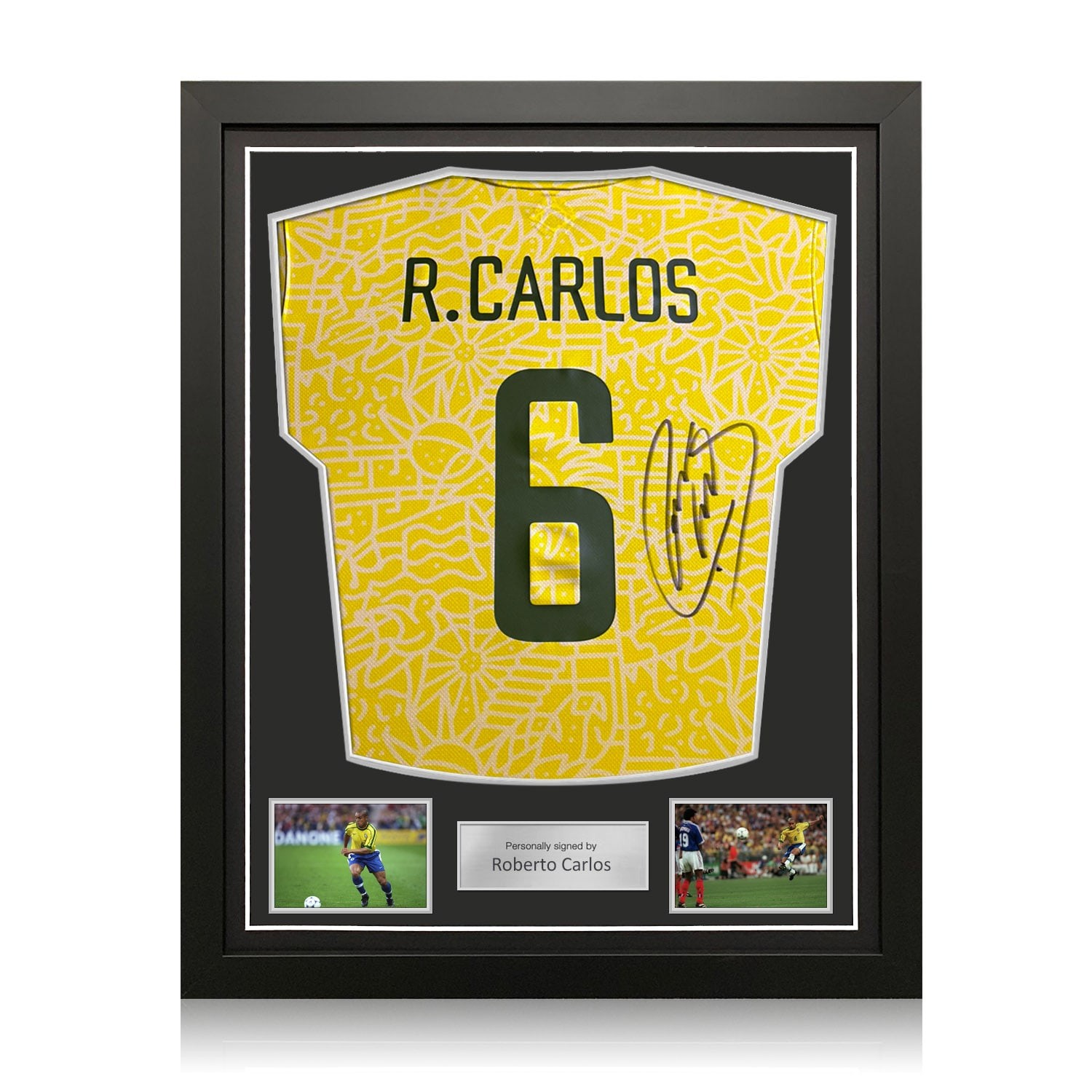 Roberto Carlos Signed Brazil 2024 Football Shirt. Standard Frame