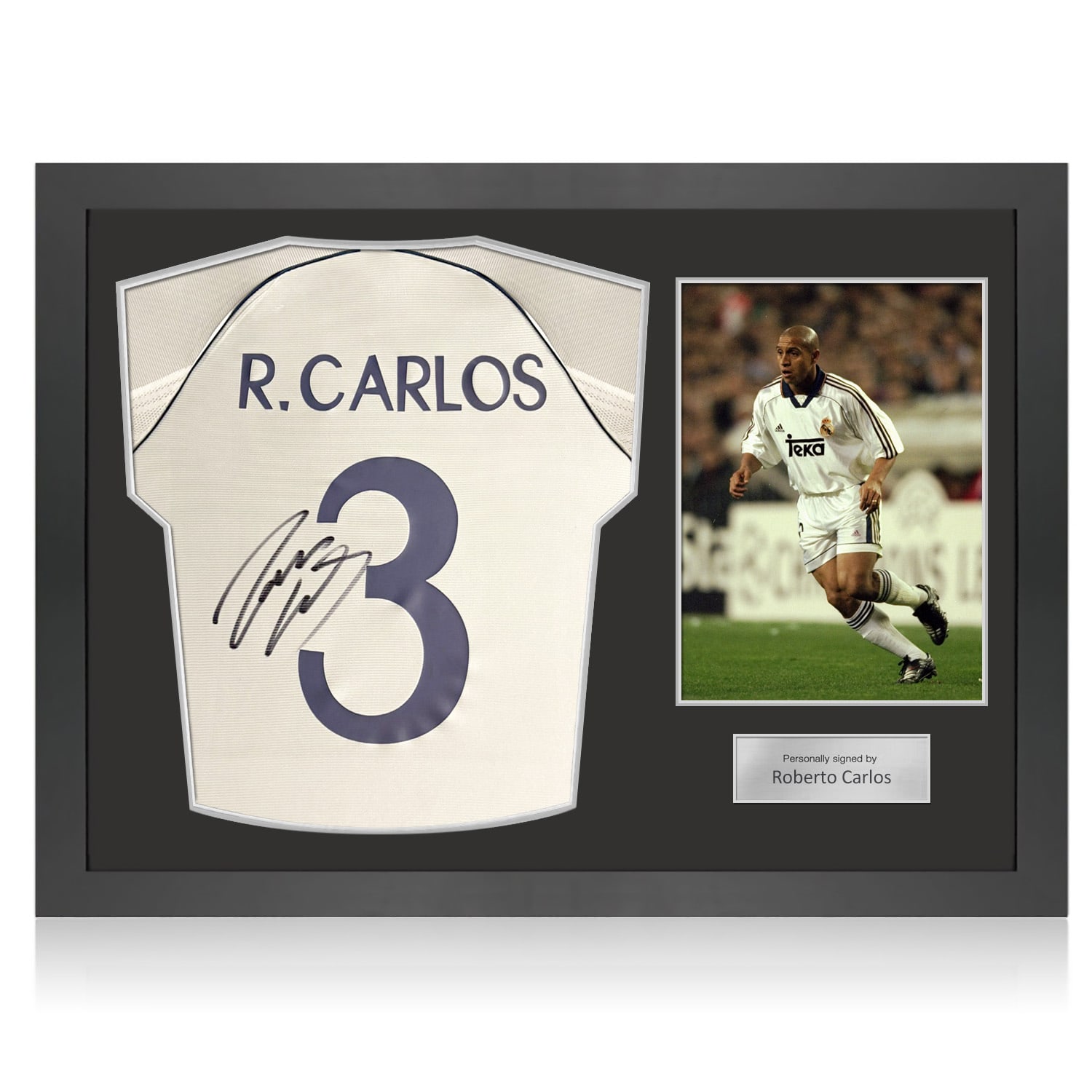 Roberto Carlos Signed Real Madrid 1999-00 Home Football Shirt. Icon Frame