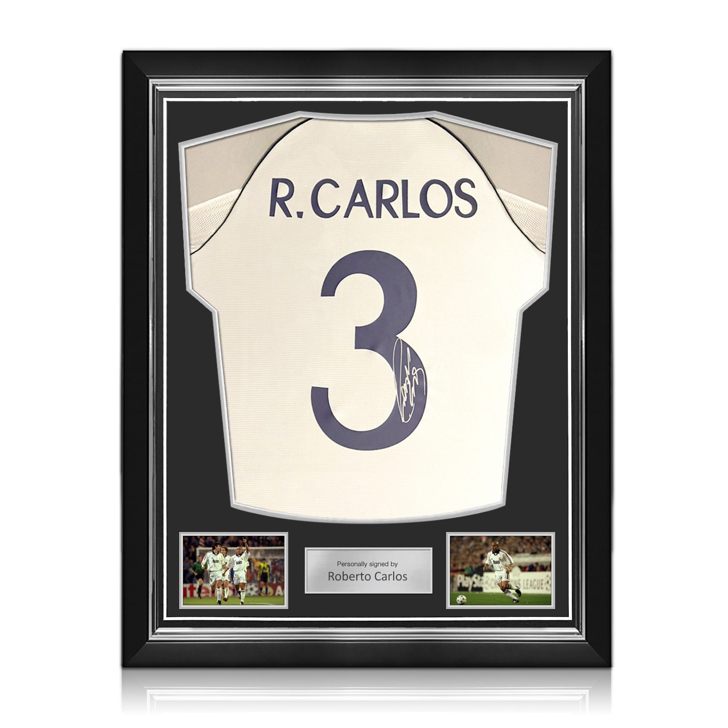 Roberto Carlos Signed Real Madrid 1999-00 Home Football Shirt (On Number). Superior Frame