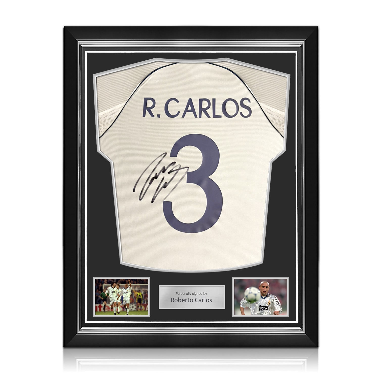 Roberto Carlos Signed Real Madrid 1999-00 Home Football Shirt. Superior Frame