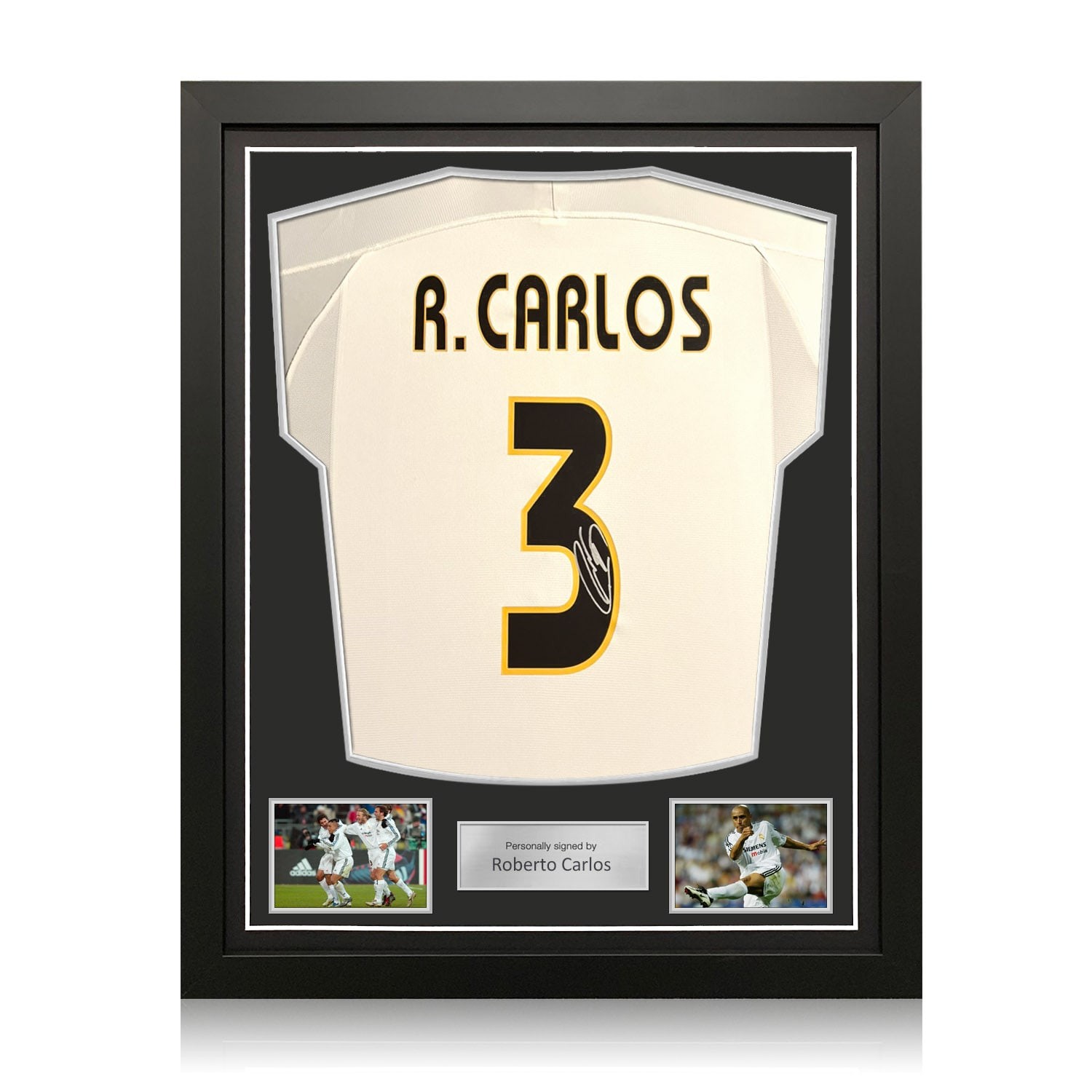 Roberto Carlos Signed Original Real Madrid 2003-04 Home Football Shirt. Standard Frame