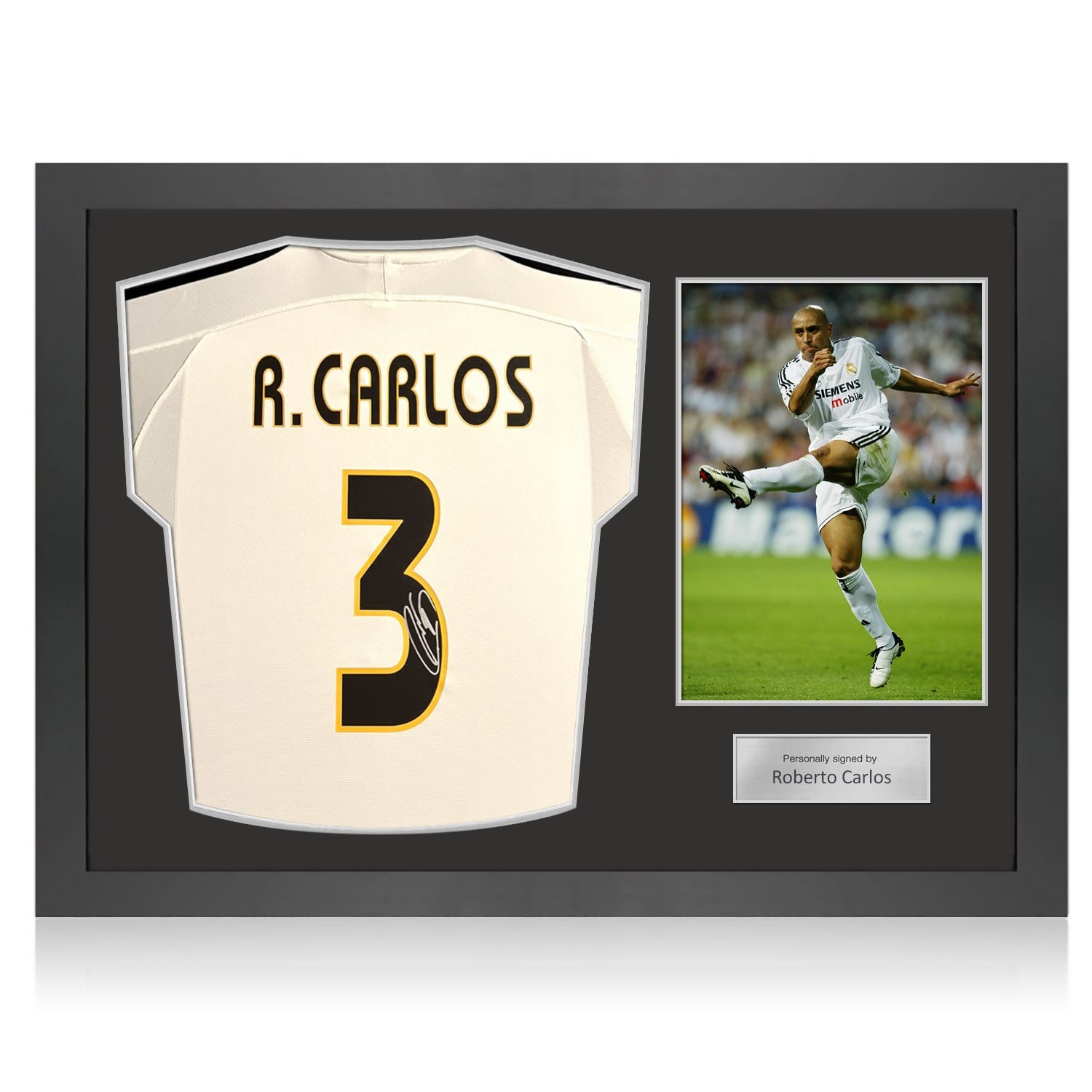 Roberto Carlos Signed Original Real Madrid 2003-04 Home Football Shirt. Icon Frame