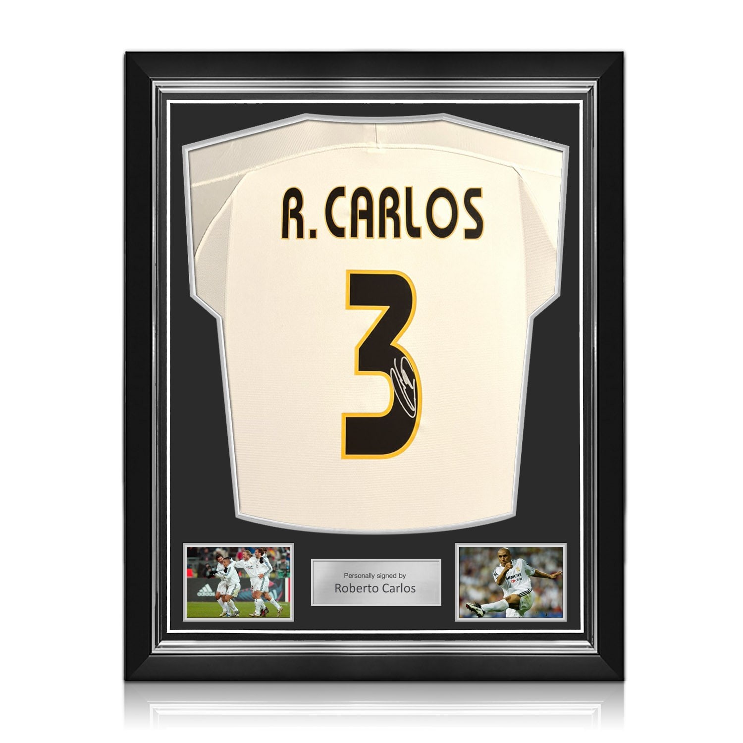 Roberto Carlos Signed Original Real Madrid 2003-04 Home Football Shirt. Superior Frame