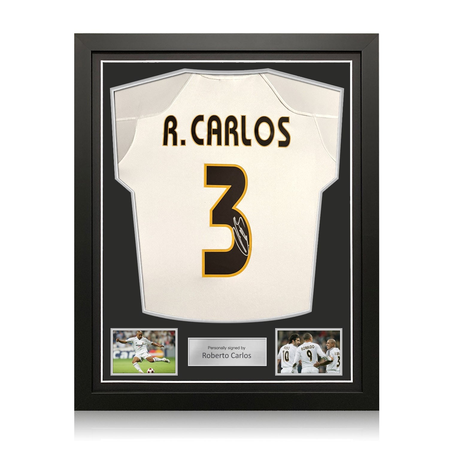Roberto Carlos Signed Original Real Madrid 2004-05 Home Football Shirt. Standard Frame