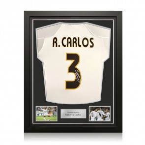 Roberto Carlos Signed Original Real Madrid 2004-05 Home Football Shirt. Standard Frame