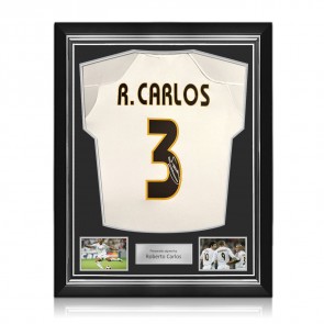 Roberto Carlos Signed Original Real Madrid 2004-05 Home Football Shirt. Superior Frame