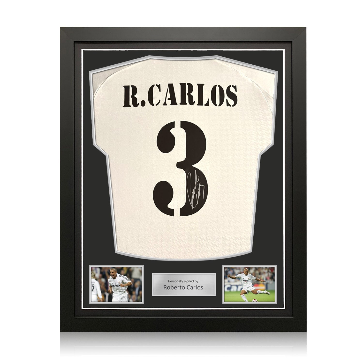 Roberto Carlos Signed Real Madrid 2024-25 Football Shirt. Standard Frame