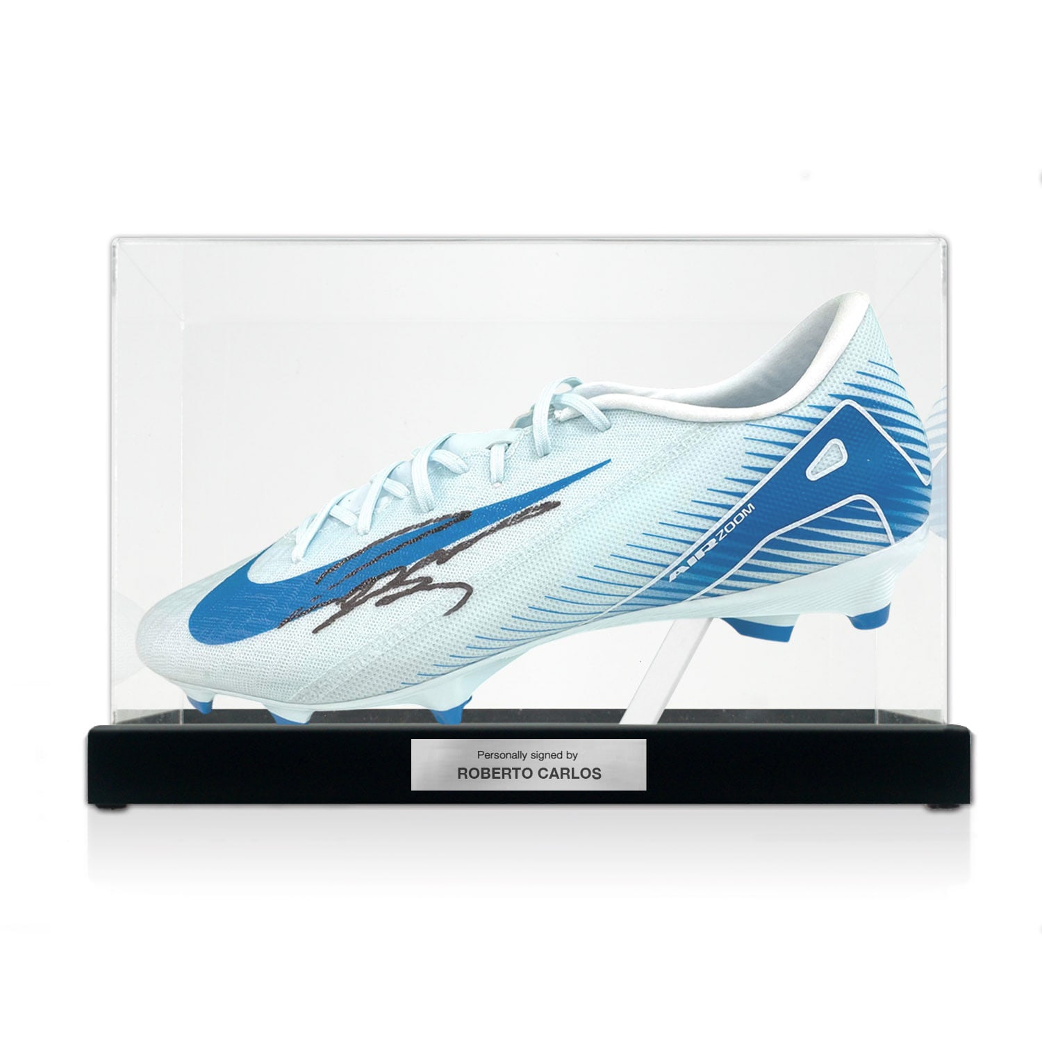 Roberto Carlos Signed Football Boot. Display Case With Plaque