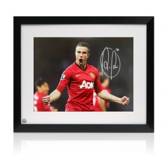 Robin Van Persie Signed Manchester United Football Photo: Celebrating. Framed