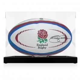 Jason Robinson Signed England Rugby Ball. In Display Case