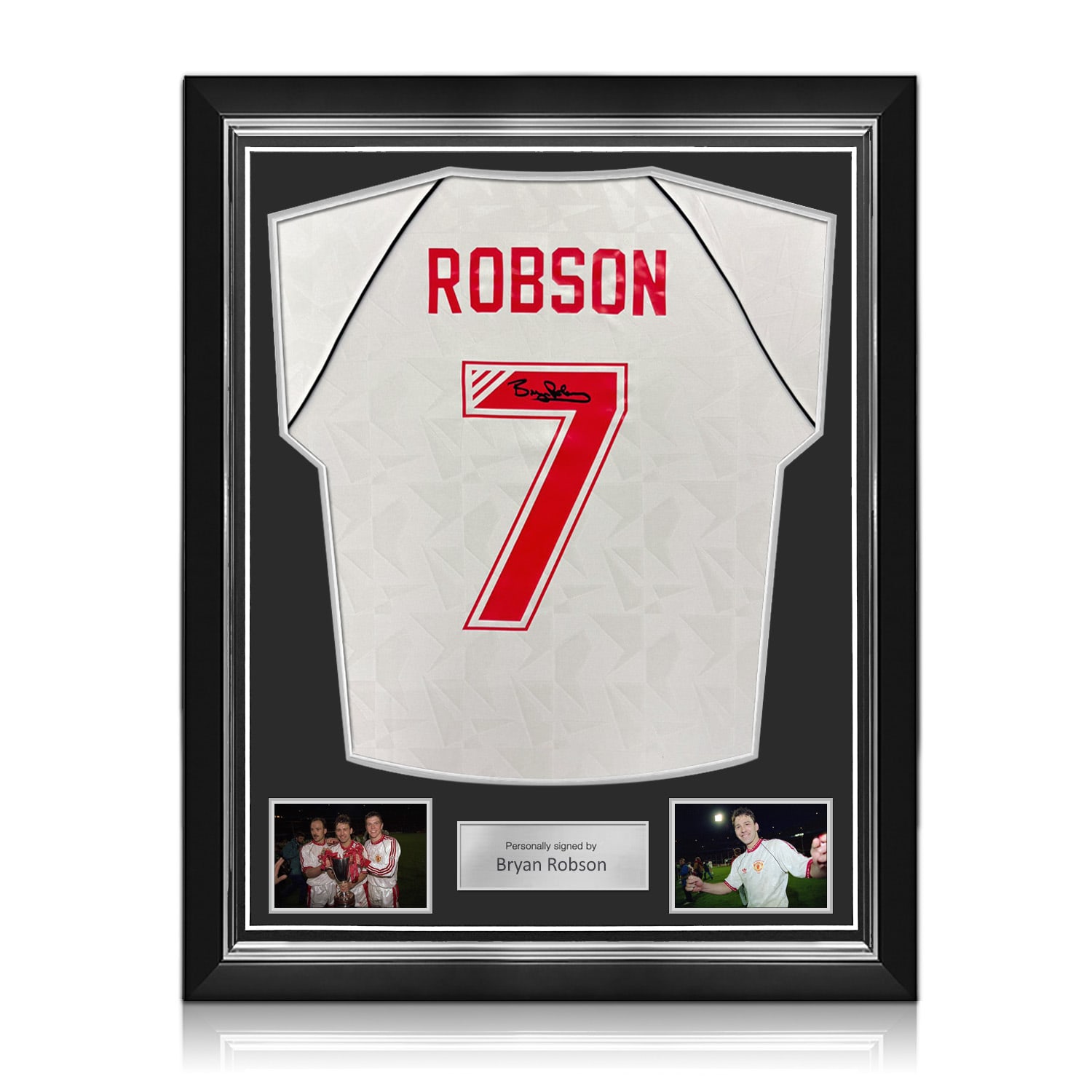 Bryan Robson Signed Manchester United 1991 European Cup Winners' Cup Final Football Shirt. Superior Frame