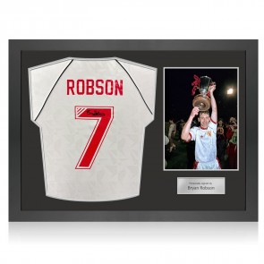 Bryan Robson Signed Manchester United 1991 European Cup Winners' Cup Final Football Shirt. Icon Frame