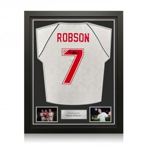 Bryan Robson Signed Manchester United 1991 European Cup Winners' Cup Final Football Shirt. Standard Frame