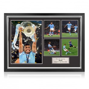 Rodri Signed Manchester City Football Photo Presentation: CL Trophy. Deluxe Silver