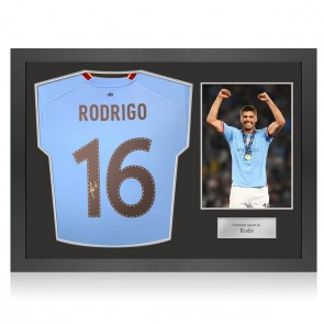 Rodri Signed Manchester City 2022-23 Football Shirt. Icon Frame