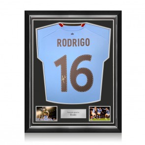 Rodri Signed Manchester City 2022-23 Football Shirt. Superior Frame