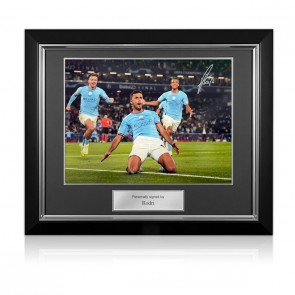 Rodri Signed Manchester City Football Photo: Champions League Goal. Deluxe Frame