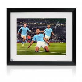 Rodri Signed Manchester City Football Photo: Champions League Goal. Framed