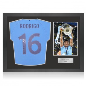 Rodri Signed Manchester City 2022-23 Player Issue Football Shirt. Icon Frame